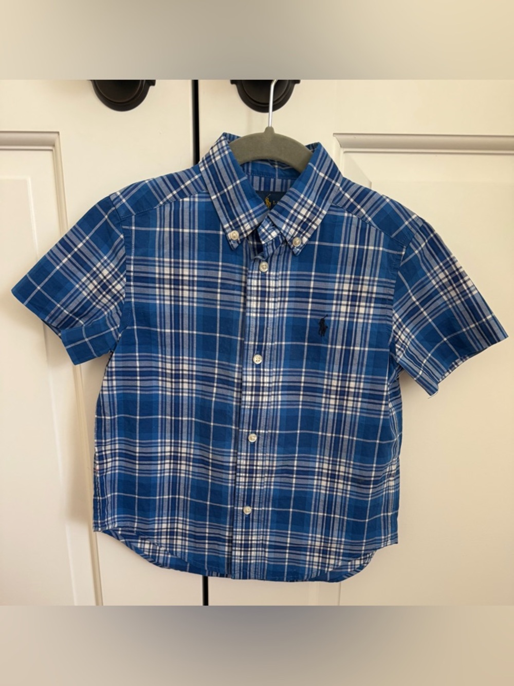 Ralph Lauren Blue Plaid Short-Sleeve Button-Down Shirt for Kids 3T